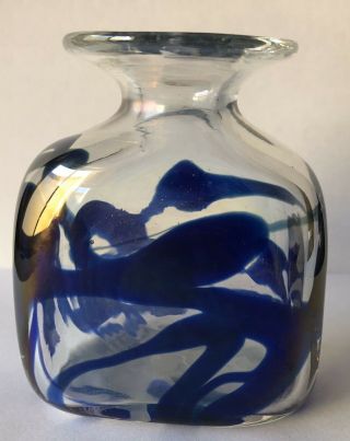 Robert Held Canadian Art Glass Rhag 3 " Cabinet Vase Iridescent Blue Modernist