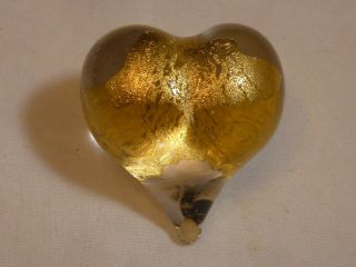 Rare Mesmerizing Signed Robert Held Art Glass Puffy Heart W Gold Foil Glass 2 "