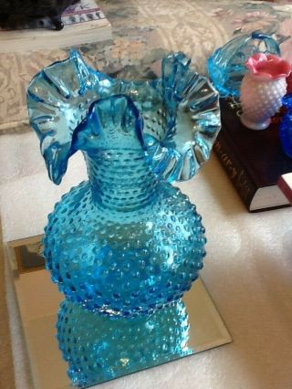 Vintage Fenton 11 " T Colonial Blue Hobnail Vase,  No.  3752 Cb