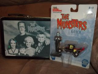 The Munsters Tv Show Lunchbox & On Card Action Figure Herman & Koach Car Toy