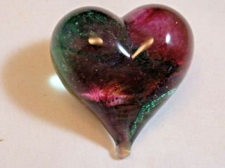 Rare Mesmerizing Signed Robert Held Art Glass Puffy Heart W Multi Glass 2 "