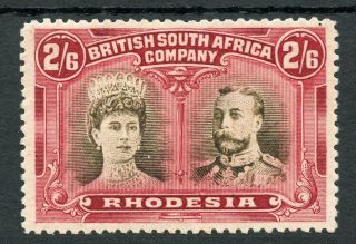 Rhodesia 1910 Double Head 2/6 Sepia/deep - Crim.  Sg156 Fine Mlh Pos.  46 Kings Curl