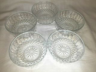 Set Of 5 Vintage Arcoroc France Diamond Cut Glass 4” Dessert Bowls,  J G Durand