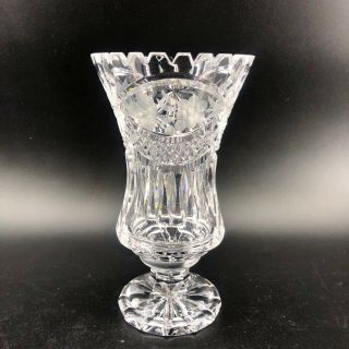 Vintage Lead Crystal Glass Etched Frosted Flower Vase Centerpiece Home Decor Exc