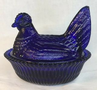 Summit Art Glass / Westmoreland Cobalt Hen / Chicken On Nest