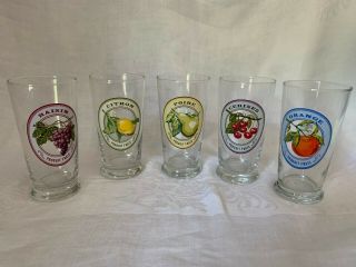 Libbey Set Of 5 Rare French Fruit Clear Beverage Glasses