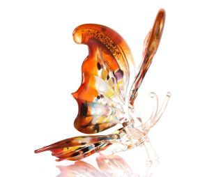 Glass Butterfly Figurine Red and Clear Blown Murano Style Hand Made in Russia 2