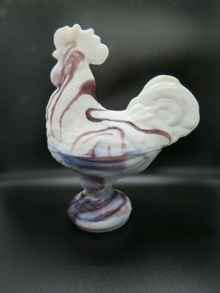 Vintage Westmoreland Purple Slag Glass Standing Rooster Covered Candy Dish