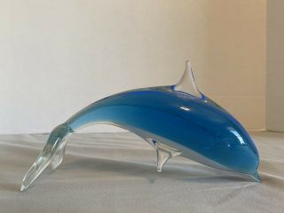 Murano Style Glass Dolphin Hand Blown Figurine Paper - Blue,  White & Clear
