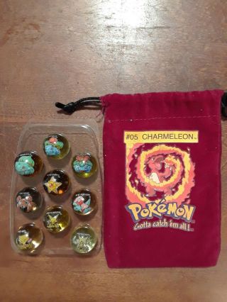 Vintage 2000 Pokemon Marbles 9 Marbles With Charmeleon Bag/pouch