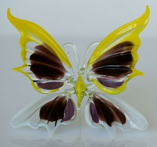 Brown Yellow Butterfly Figurine Blown Glass " Murano " Art Animal Insect Sculpture