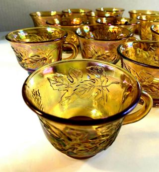 Vintage Indiana Amber Carnival Glass Princess Grape Set Of 13 Punch Cups & 12 Ho