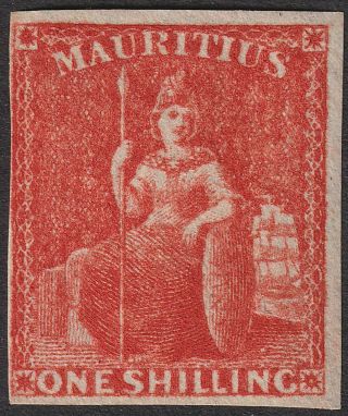 Mauritius 1859 Qv Britannia 1sh Vermilion Imperf Sg34 C£3250 As Flt