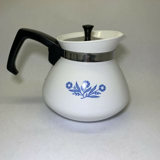 Vintage Teapot Corning Ware Cornflower Blue & White Coffee Pot W/ Lid 6 Cup