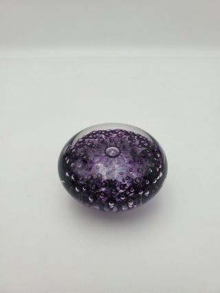Ges Purple Art Glass Controlled Bubbles Paperweight