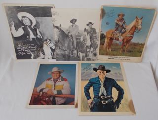 5 Photograph Prints Of Old Tv Western Stars: Flo,  Autry,  Hoppy,  Rogers & ?