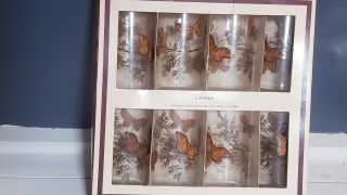 Set Of 8 Vintage Libbey Butterfly 12 Oz.  Glasses Tumblers Nos