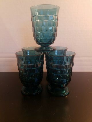 Vintage Whitehall Colony Cube Conalt Blue Footed Juice Glasses Set Of 5 3.  75 "