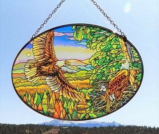 Amia Glass Eagle " For Spacious Skies " Suncatcher - Hand Painted