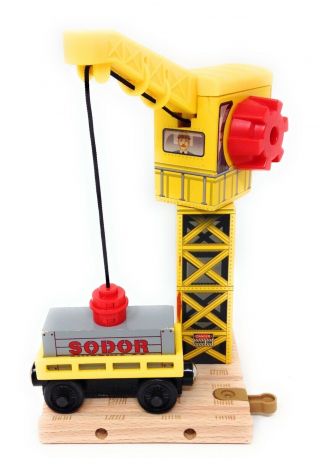 Thomas Friends Wooden Railway Train Yellow Sodor Magnetic Crane & Cargo Car