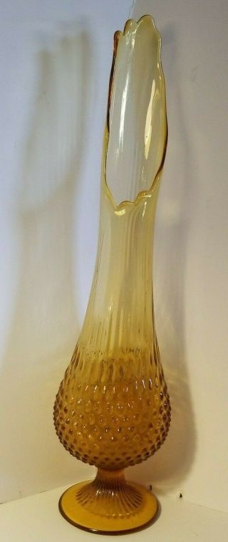 Vintage Fenton Art Glass Colonial Amber Hobnail Swung Style Large 20 " Vase