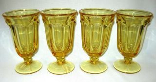 Set Of 4 Vintage Imperial Glass Old Williamsburg Yellow Iced Tea Goblets 6 1/2 "