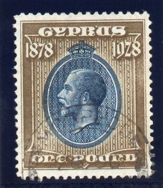 Cyprus 1928 Kgv £1 Blue & Bistre - Brown Very Fine.  Sg 132.  Sc 123.