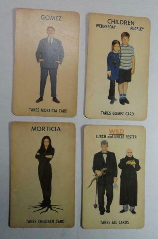 Vintage Set Of Four (4) Card Addams Family 1965 Game Morticia Gomez Kids Lurch