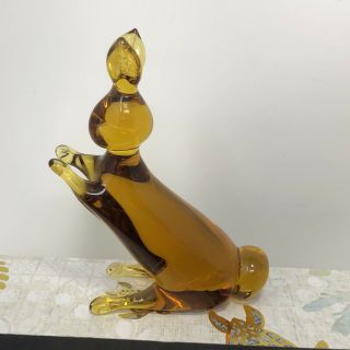 Kanawha Amber Hand Crafted Glass Standing Bunny Rabbit Dunbar WV Vintage 3