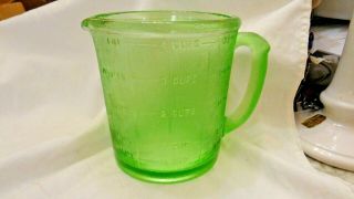 Hazel Atlas Depression Glass Green 4 Cup Measuring Cup Pitcher Uranium Glows