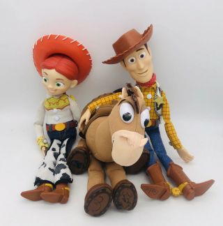 Toy Story Woody & Jessie Pull - String Talking Doll,  Bullseye Plush Bundle