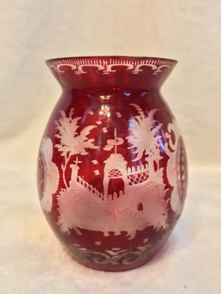 Vintage Egermann Ruby Red Bohemian Czech Art Glass - 3.  75” Vase