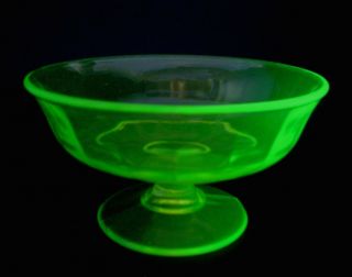 Vintage Vaseline Glass Pedestal Dish Yellow - Green