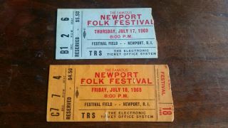 Newport Folk Festival 1969 Ticket Stubs July 17th & 18th 1969 Assorted Artists