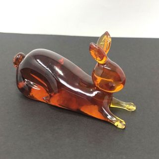 Kanawha Amber Hand Crafted Glass Bunny Rabbit Laying Down Dunbar WV Vintage 2