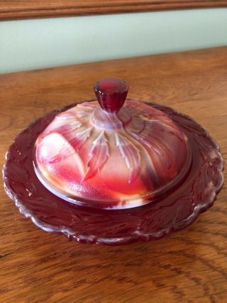 Vintage Imperial Glass Ruby Red Slag Candy Dish With Lid Gloss Finish