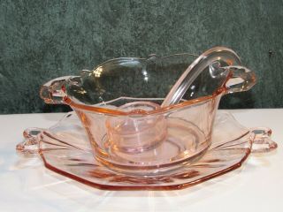Gorgeous Vintage 3 Piece Pink Depression Glass Serving Set