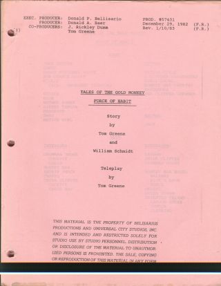Tales Of The Gold Monkey Television Script Force Of Habit