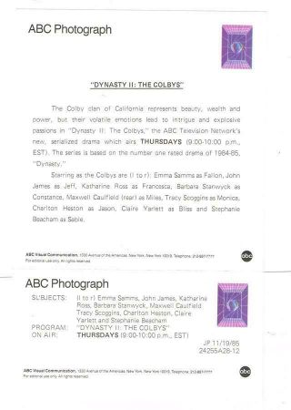BARBARA STANWYCK EMMA SAMMS & CAST PORTRAIT DYNASTY 2: COLBYS ABC TV SERIES 1985 2