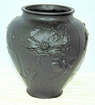 Vintage Tiffin Glass Amethyst Black Satin Glass " Poppy " Vase Urn,  8.  5 " X 8 "