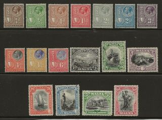 Malta Sg 193/209 1930 Postage & Revenue Set Of 17 Fine Mounted