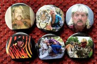 6 Tiger King Pinback Buttons Joe Exotic Lion Cat 1 - 1/2 " Hand Crafted Peta Vegan