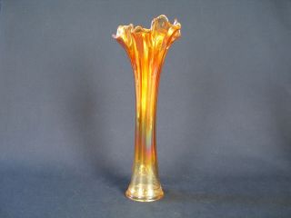 Amber Carnival Glass Vase 12 - 1/2 " T,  5 " W Top & 2 - 3/4 " W Base Cond.