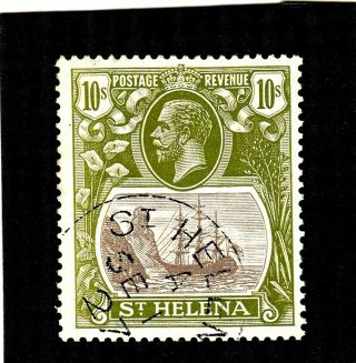 St Helena:1922 - 37,  10/ - Grey & Olive - Green,  Sg 112,  Vfu,  Cat £160