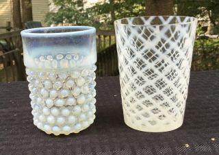 Two French Opal Tumblers One Buckeye Bubble Lattice And One Hobnail