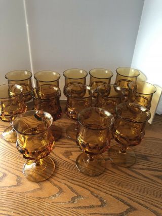 Vintage Amber Glass Kings Crown Pattern 13 Goblets Indiana Glass