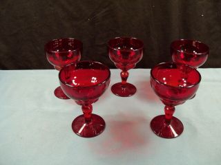 Set Of 5 Martinsville Moondrops Ruby Red Liquor Cocktail Goblets Stems