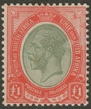 South Africa 1924 Kgv £1 Pale Olive - Green,  Red Sg17a Cat £850 Small Faults