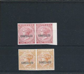 Bermuda 1865 - 1903 1d And 3d Proof Pairs Ovpt Cancelled No Wmk No Gum