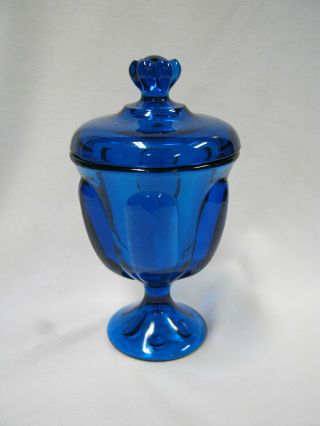 Mcm Viking Glass Epic 6 Petal Bluenique Blue Covered Candy Dish Jar